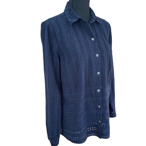 J Jill Corduroy navy blue eyelet lightweight corduroy button front top size S. - Picture 7 of 7